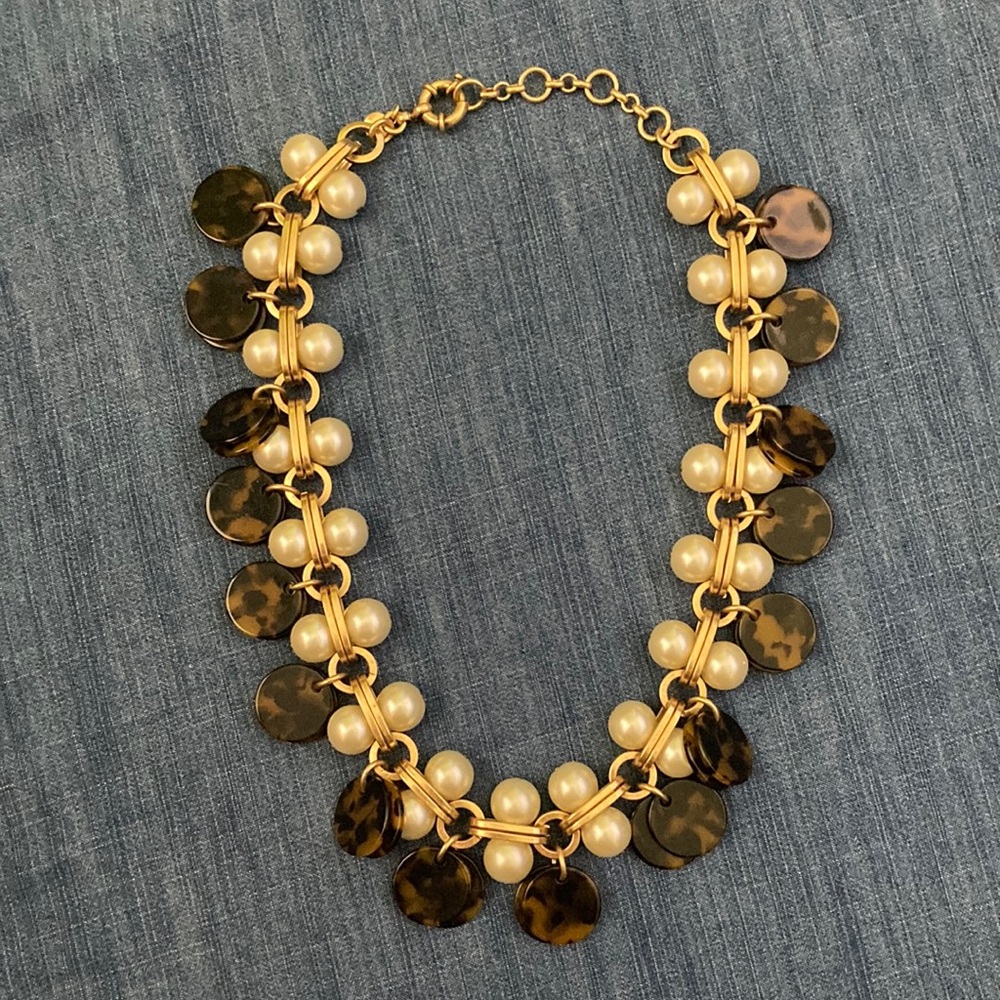 JCrew Tortoise & Pearl Statement Necklace